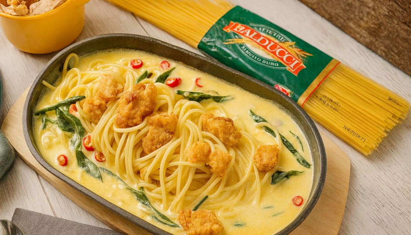 Sensasi Sizzling Spaghetti Buttermilk dengan Ayam Popcorn Rangup, Mudah & Pantas!