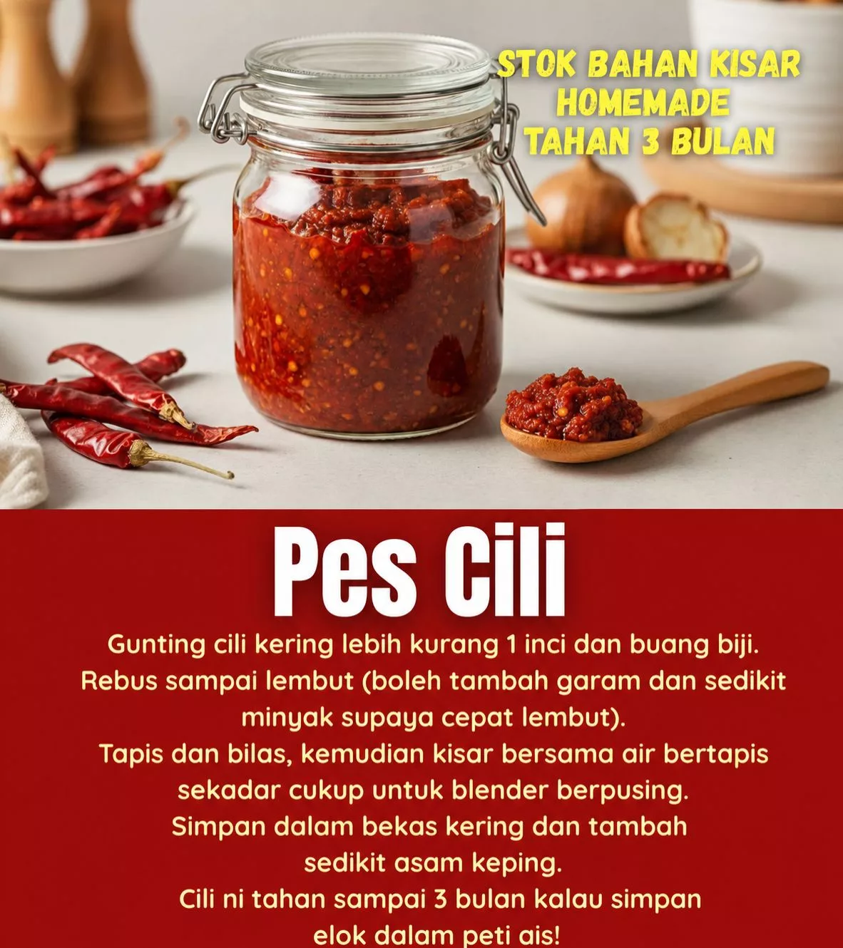 Rahsia Dapur Mak-Mak: Stok Bahan Kisar Homemade Tahan 3 Bulan, Jimat Masa & Wangi Macam Baru Kisar! 10 Rahsia Dapur Mak-Mak: Stok Bahan Kisar Homemade Tahan 3 Bulan, Jimat Masa & Wangi Macam Baru Kisar!