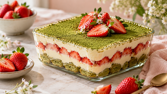 Strawberi Matcha Tiramisu, Pencuci Mulut Cantik & Sedap Rasa Masam Manis Lemak Berkrim 5 Strawberi Matcha Tiramisu, Pencuci Mulut Cantik & Sedap Rasa Masam Manis Lemak Berkrim
