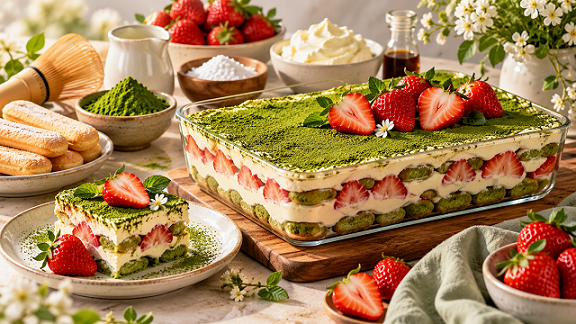 Strawberi Matcha Tiramisu, Pencuci Mulut Cantik & Sedap Rasa Masam Manis Lemak Berkrim 4 Strawberi Matcha Tiramisu, Pencuci Mulut Cantik & Sedap Rasa Masam Manis Lemak Berkrim