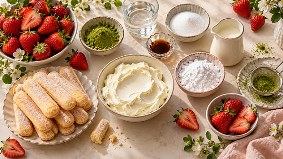 Strawberi Matcha Tiramisu, Pencuci Mulut Cantik & Sedap Rasa Masam Manis Lemak Berkrim 2 Strawberi Matcha Tiramisu, Pencuci Mulut Cantik & Sedap Rasa Masam Manis Lemak Berkrim